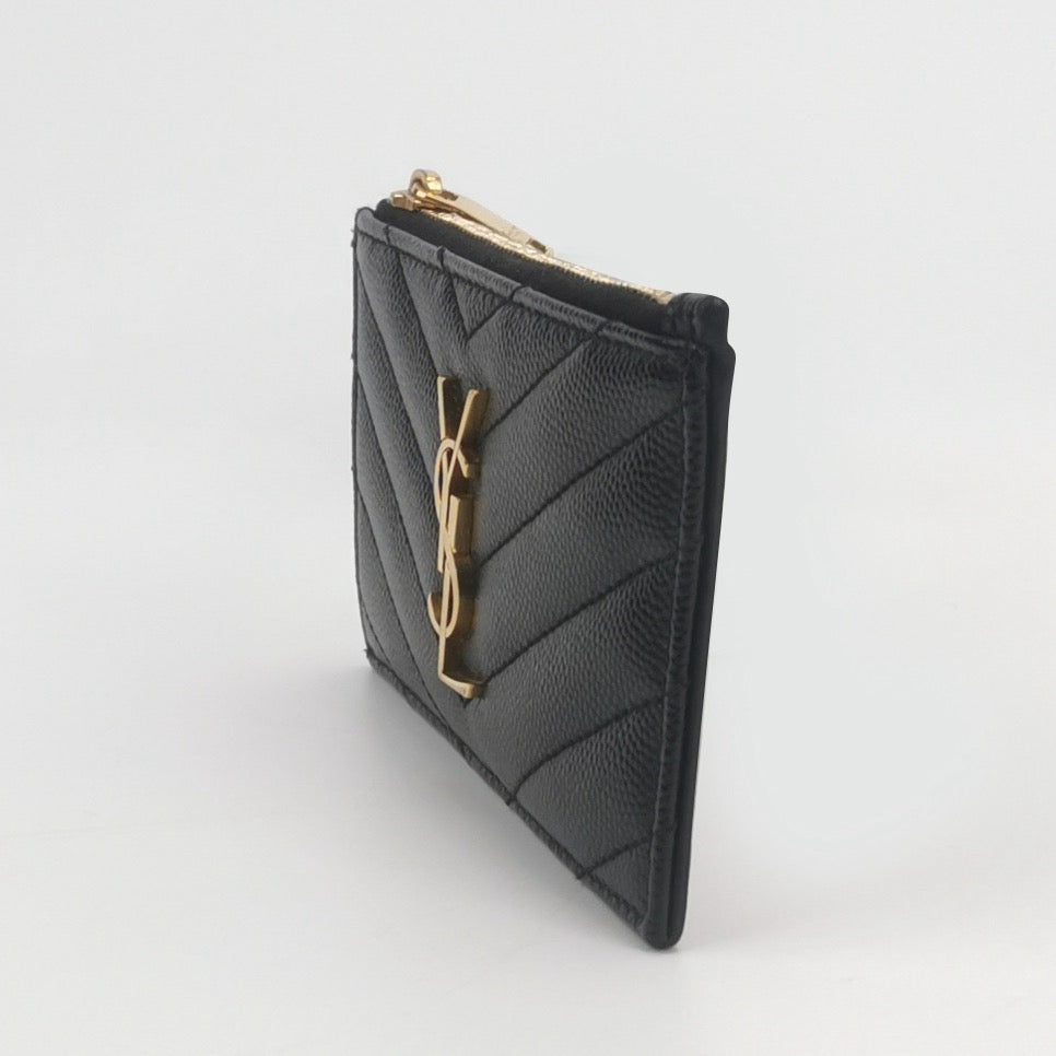 Saint Laurent - MONOGRAM MATELASSE Zippered Card Case 607915BOW011000 - Grained leather - Black - (Small)