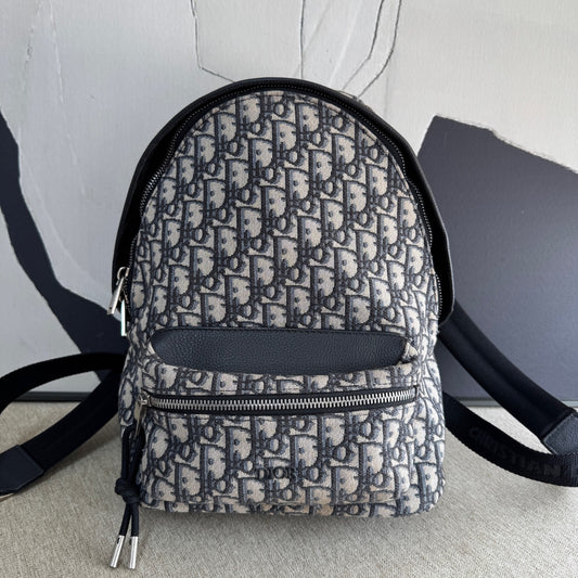 Dior - Rider Oblique Backpack Small - Dior Oblique jacquard canvas with leather trim - Grey, Beige and Black - (small)