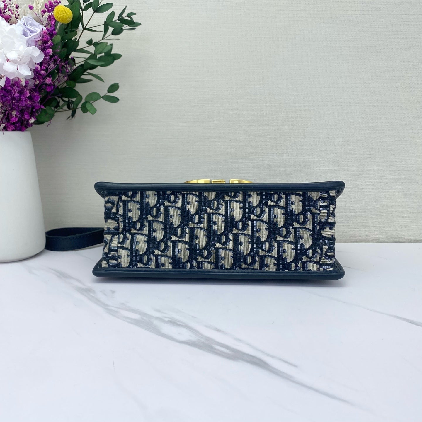 Dior - 30 Montaigne - Dior Oblique embroidered canvas with leather trim - Navy blue and beige - (small)