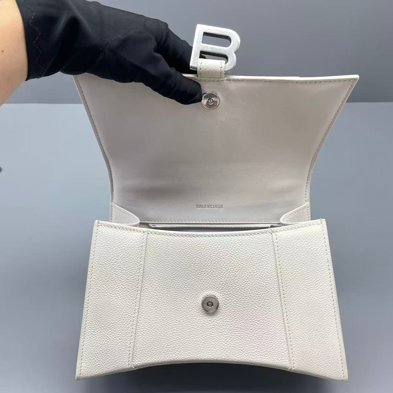 Balenciaga - Hourglass Top Handle Bag - Grained leather - White - (small)