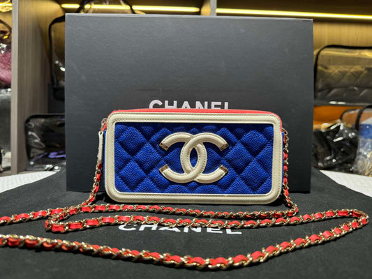 Chanel - Nautical Color-Block Camera Bag - Tweed and Grained Leather - Multicolour (Blue, White, Red) - (mini)