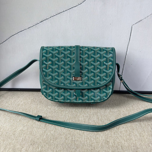Goyard - Belvedere Messenger Bag - Goyardine canvas with pebbled leather trim - Green - (Small)