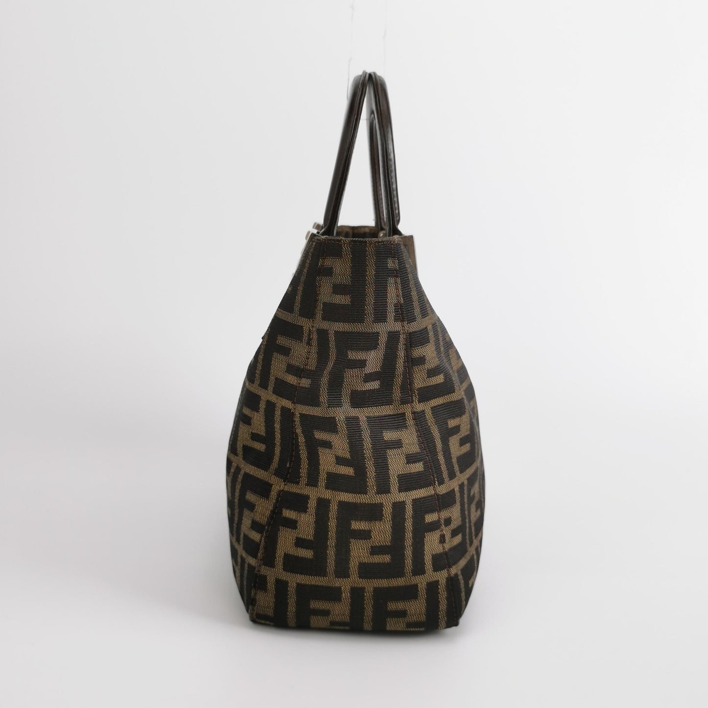 Fendi - Zucca Canvas Tote Bag - Zucca canvas with leather trim - Brown - (small)