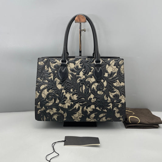 Gucci - Dionysus Arabesque Top Handle Bag - GG Supreme canvas with black embossed leather overlay - Multicolour - (Medium)
