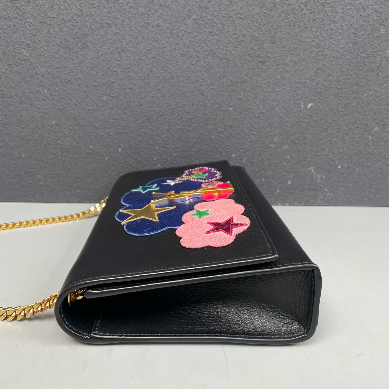 Saint Laurent - Kate Chain Bag with Star & Cloud Appliques - Leather - Black - (medium)