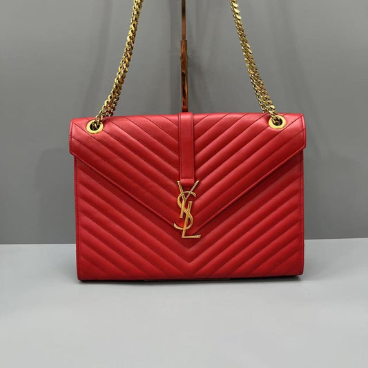 Saint Laurent - Medium Envelope Chain Bag - Leather - Red - (medium)