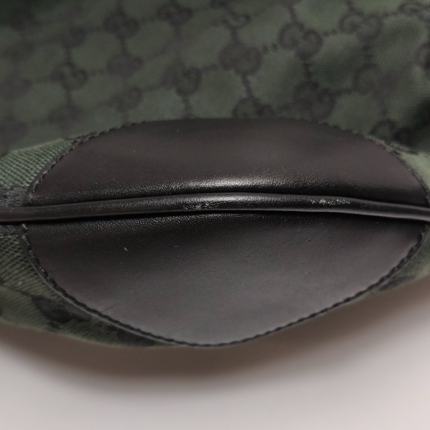 Gucci - GG Monogram Canvas Drawstring Bucket Bag - Canvas with leather trim - Dark Green with Black Trim - (Medium)