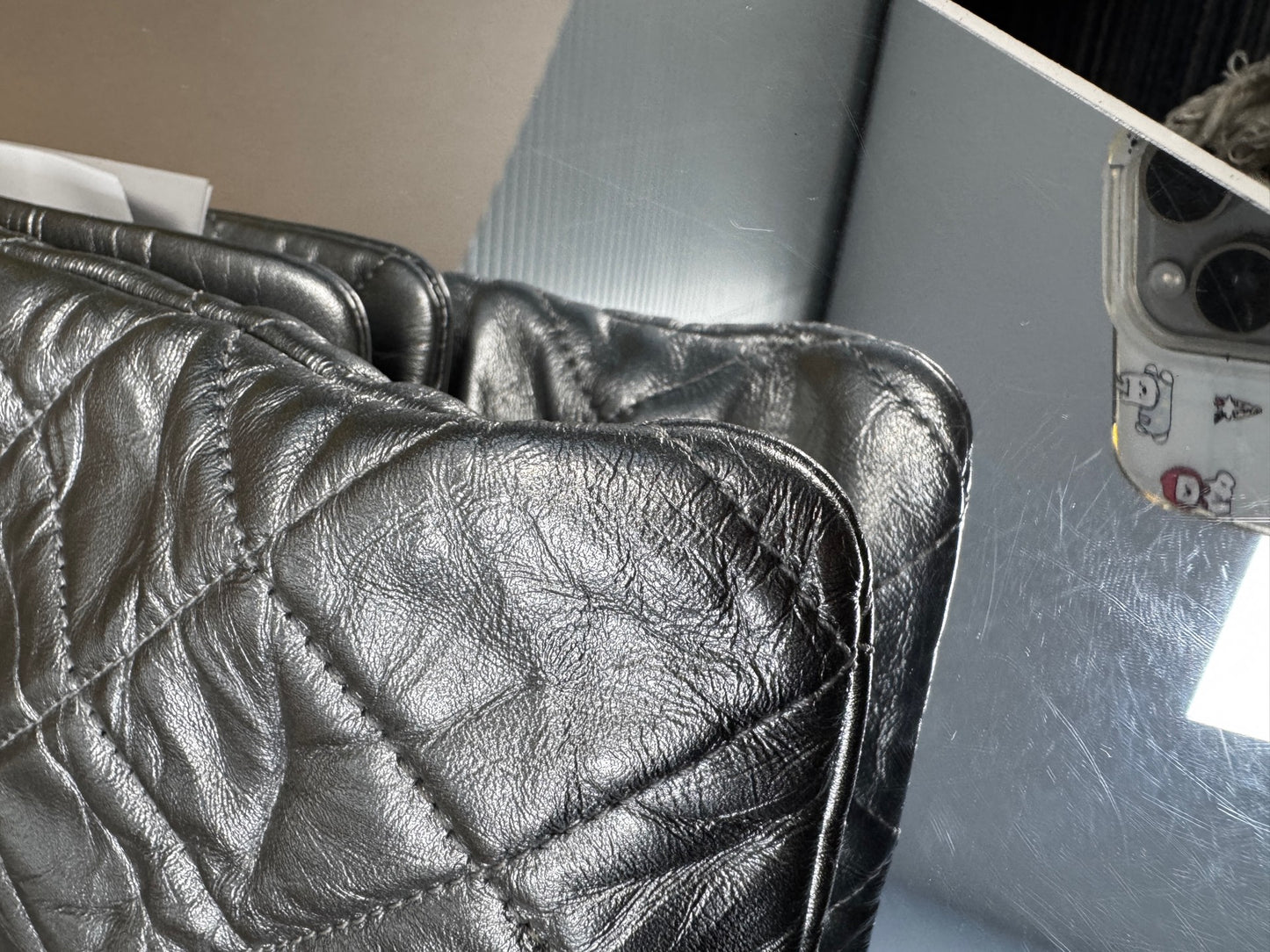 Chanel - Large Flap Bag - Aged calfskin leather - Silver - (Medium)
