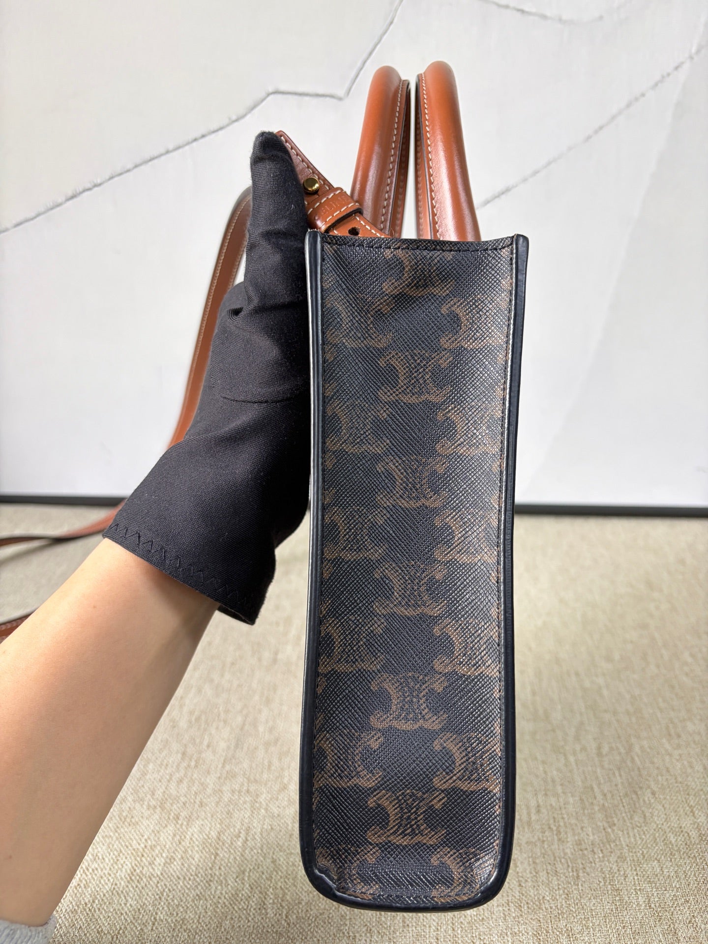 Celine - Triomphe Canvas Mini Vertical Cabas - Triomphe coated canvas with calfskin leather trim - Brown - (mini)