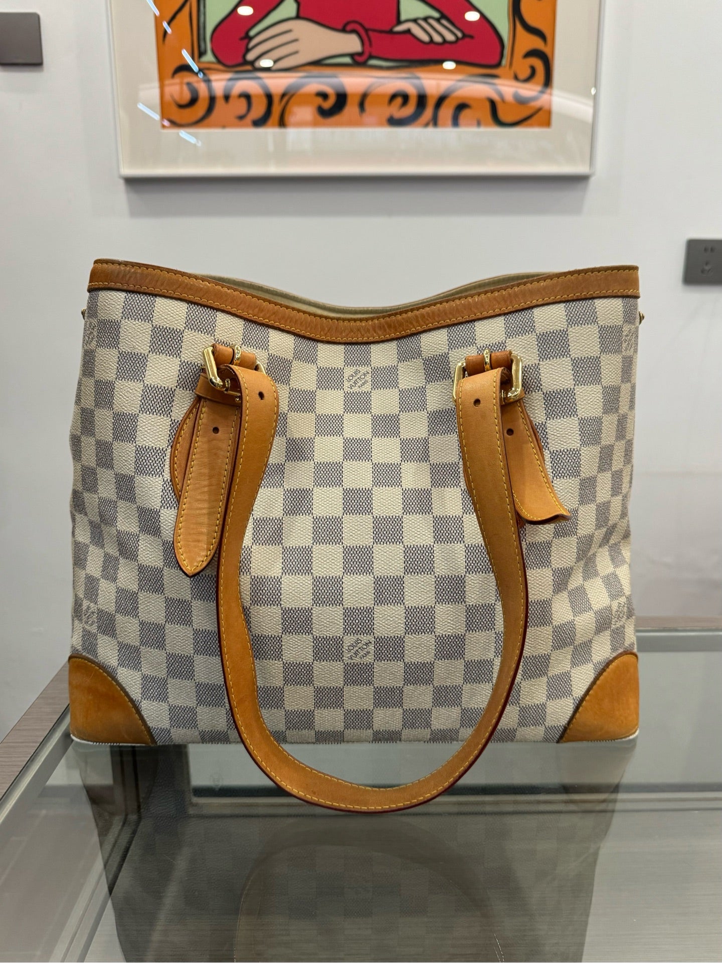 Louis Vuitton - Hampstead GM - Damier Azur coated canvas with Vachetta leather trim - White with light brown Vachetta - (Large)