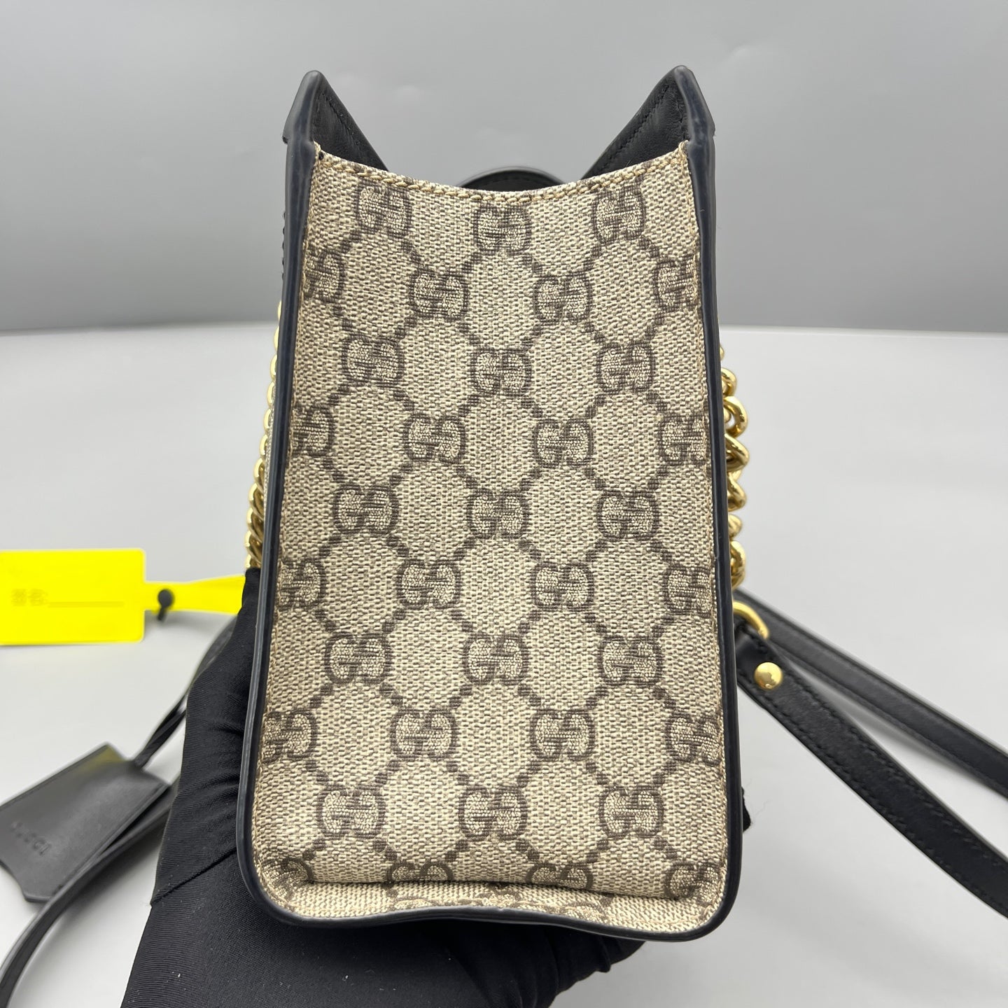 Gucci - Padlock Small Shoulder Bag - GG Supreme canvas with black leather trim and tan suede-like interior lining - Beige and Black - (Small)