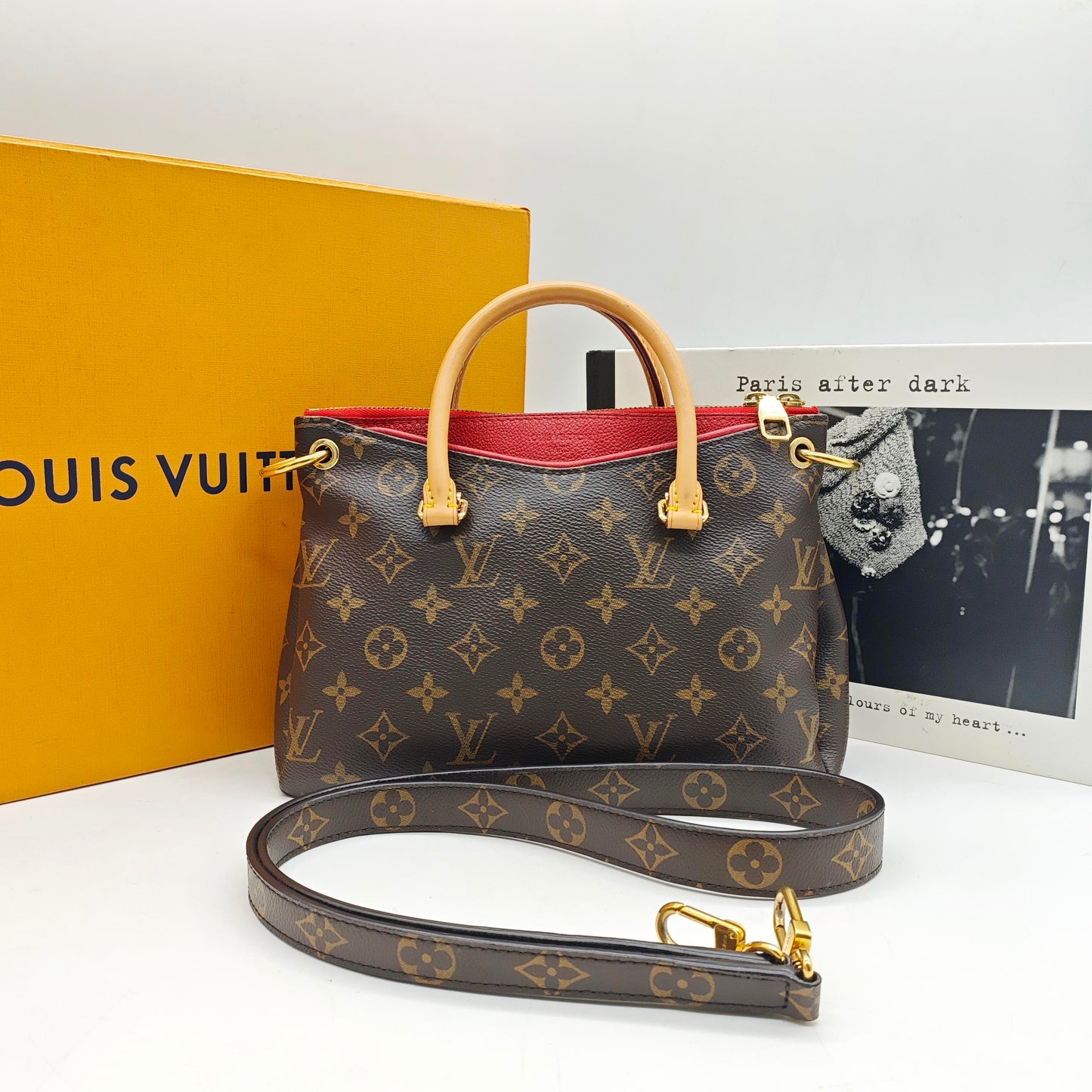 Louis Vuitton - Pallas Monogram - Monogram coated canvas with Vachetta leather trim and red leather lining - Brown with Red Accents - (Small)