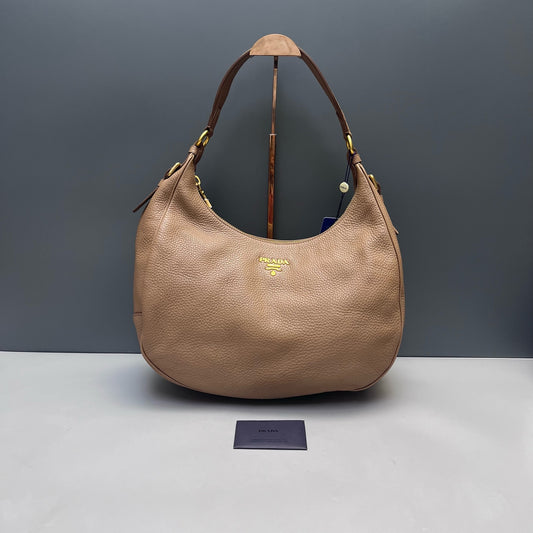 Prada - Hobo Bag - Pebbled leather - Beige - (Medium)