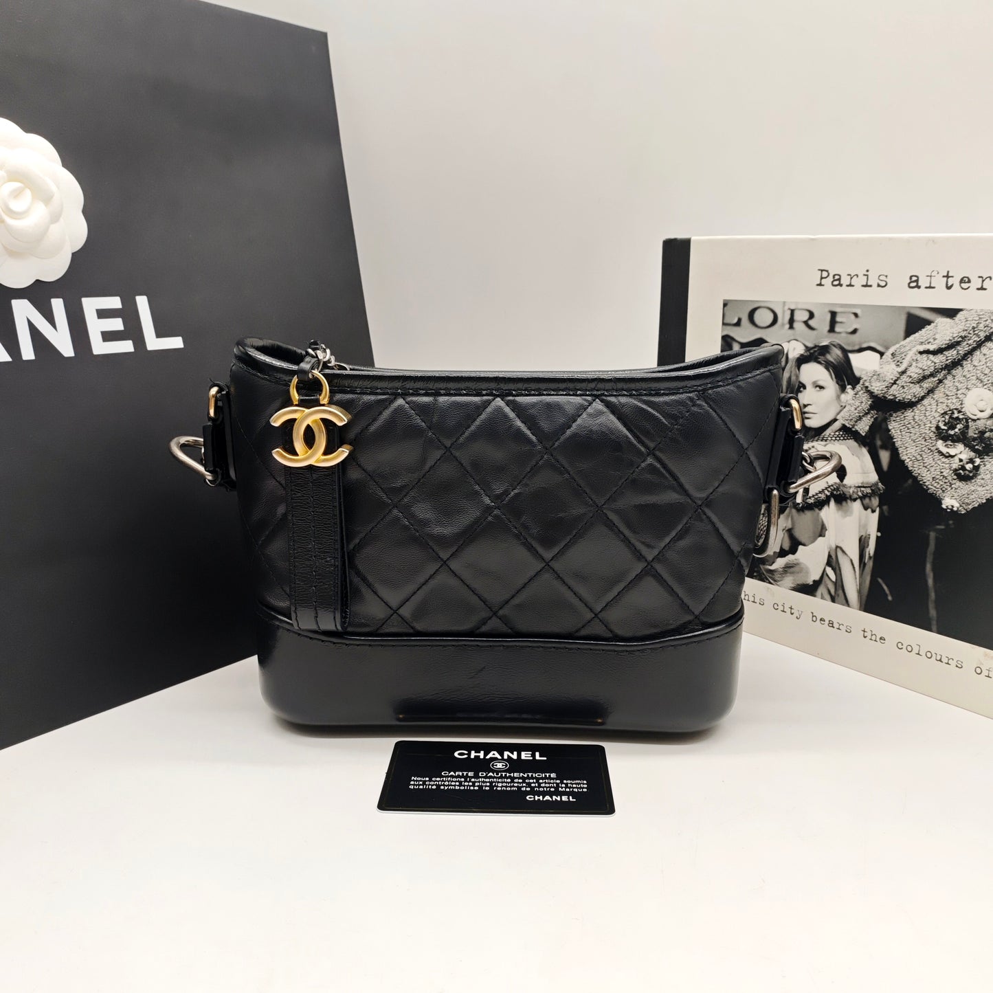 Chanel - Gabrielle Hobo Bag Small - Aged calfskin leather and smooth calfskin leather - Black with Gold-Tone Hardware - (small)