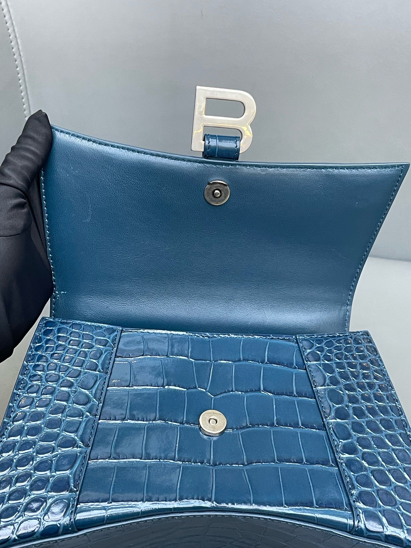 Balenciaga - Hourglass XS - Leather - Midnight Blue with Silver-Tone Hardware - (small)