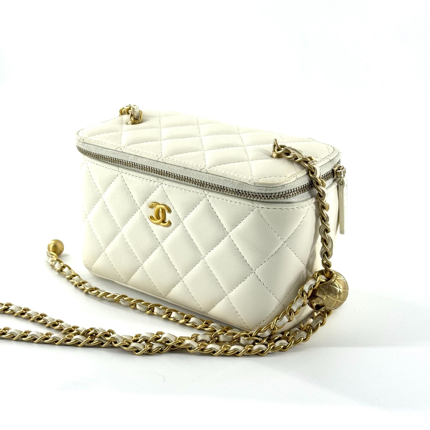 Chanel - Mini Vanity Case with Gold Ball - Lambskin leather - White - (mini)