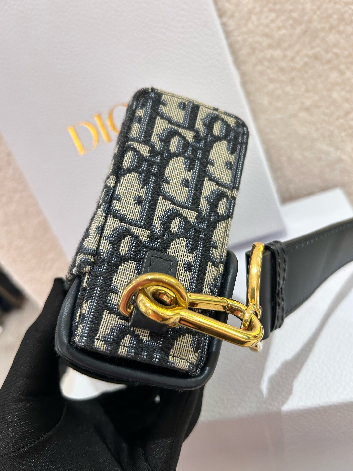 Dior - Montaigne Box Bag - Dior Oblique jacquard canvas with calfskin leather trim - Navy and Beige with Gold-Tone Hardware - (mini)