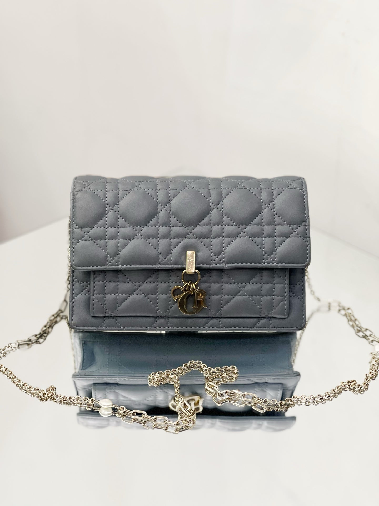 Dior - Daily Miss Lady WOC Pearl Chain Bag - Leather - Blue - (mini)