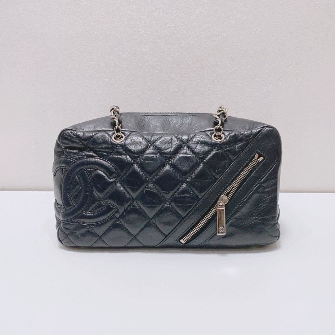 Chanel - Cambon Bowling Bag - Lambskin leather - Black with Silver-Tone Hardware - (medium)