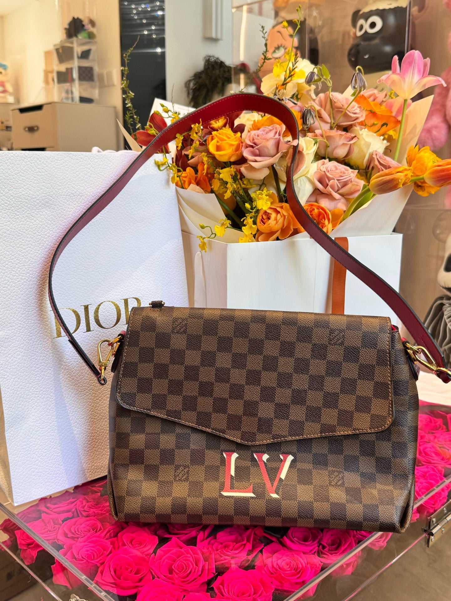Louis Vuitton - Damier Ebene Flap Tote (Customized) - Coated canvas and leather - Brown - (medium)