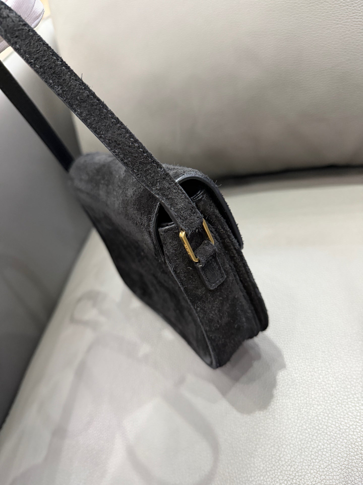 Celine - C Charm Messenger Bag - Suede - Black - (Small)