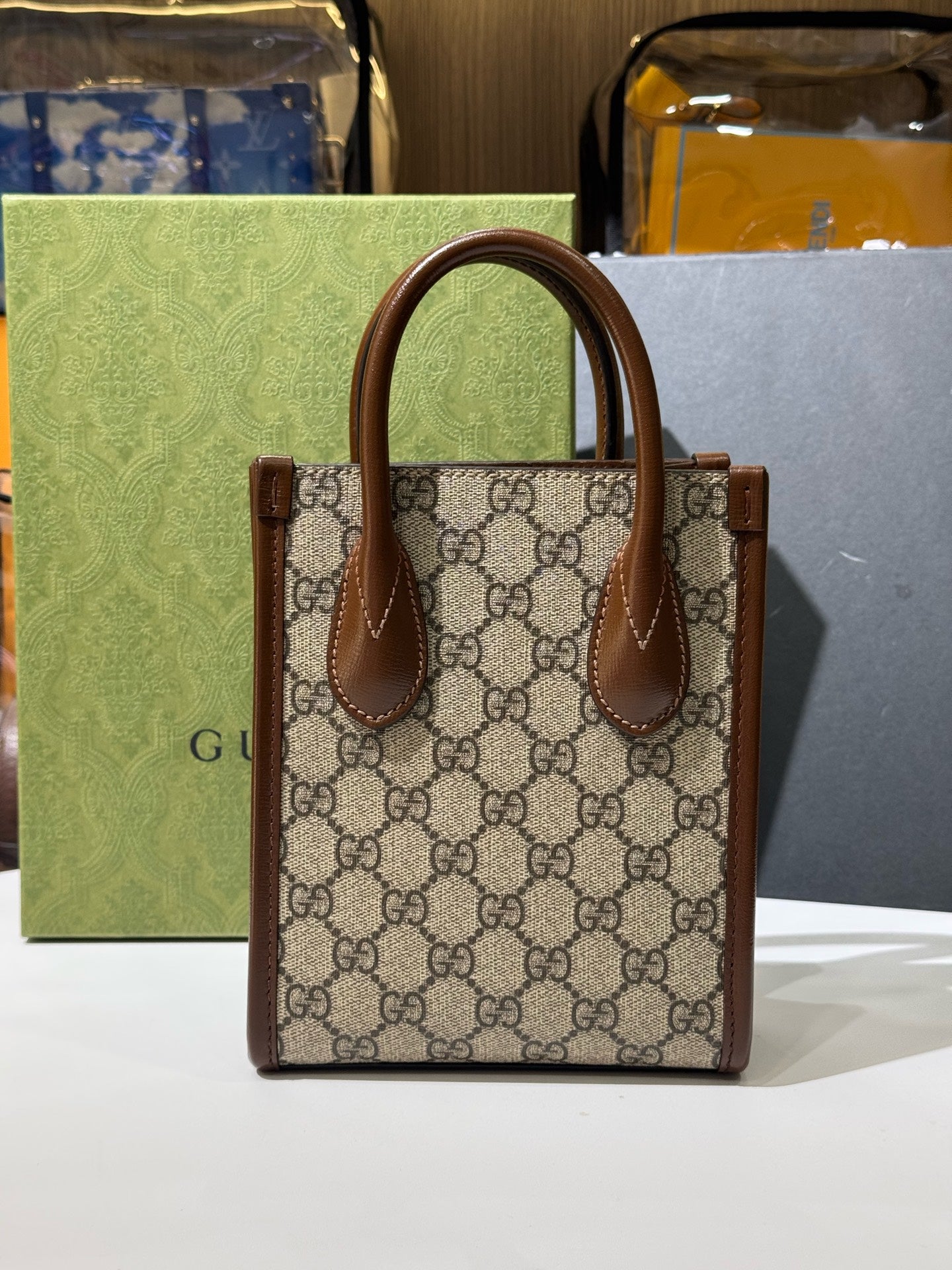 Gucci - GG Retro Mini Tote Bag - GG Supreme canvas with leather trim - Beige - (mini)