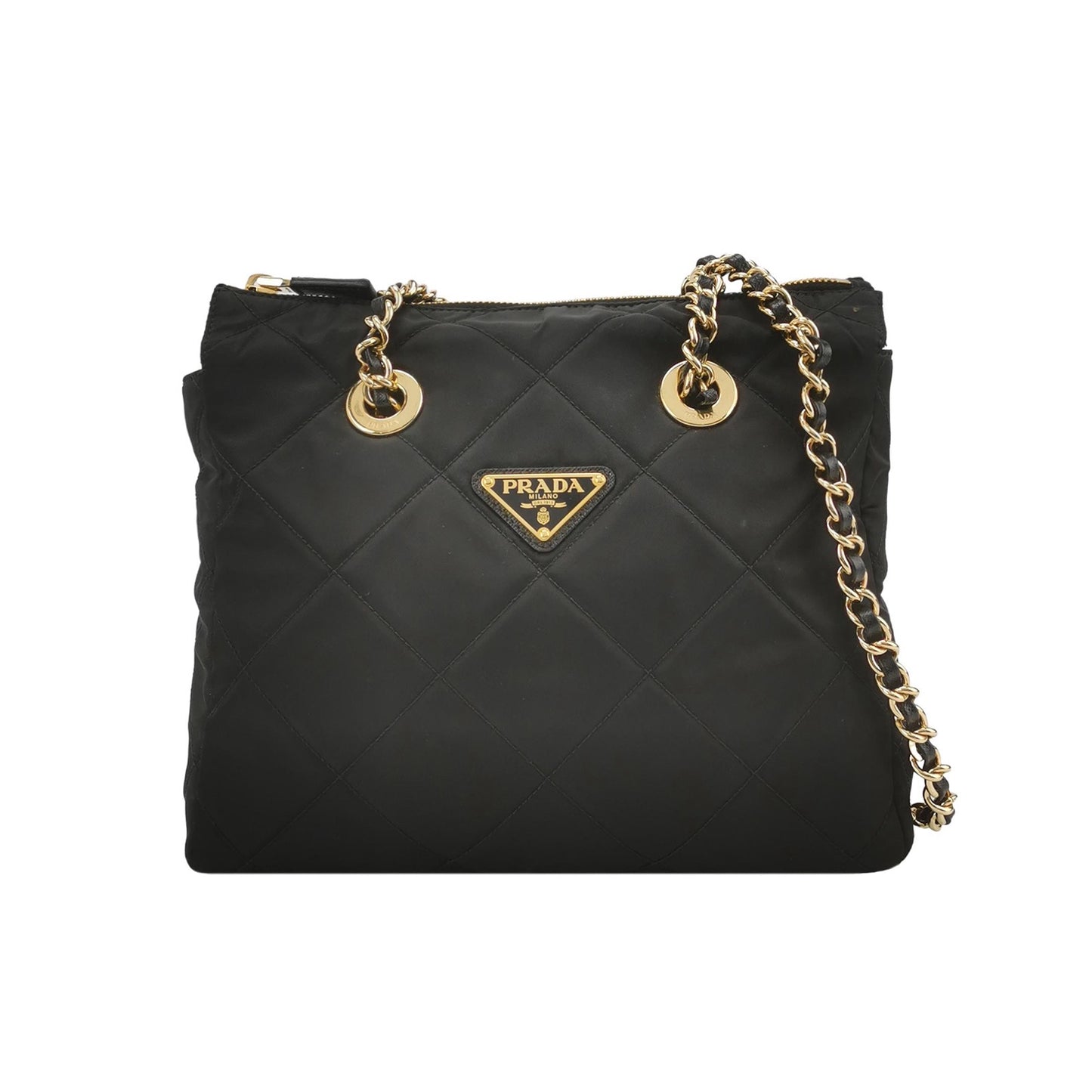 Prada - Quilted Tessuto Chain Shoulder Bag - Quilted Tessuto nylon with Saffiano leather trim - Black - (Medium)