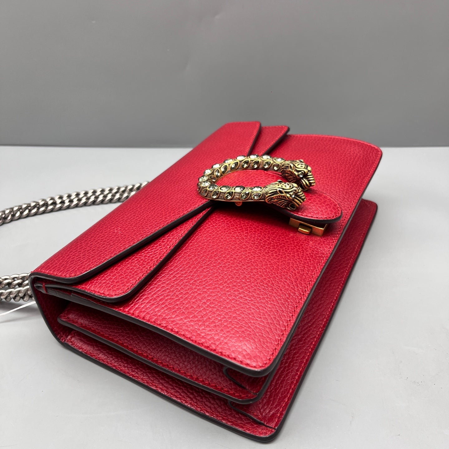 Gucci - Dionysus Shoulder Bag with Crystal Embellished Tiger Head Clasp - Grained leather - Red - (Medium)