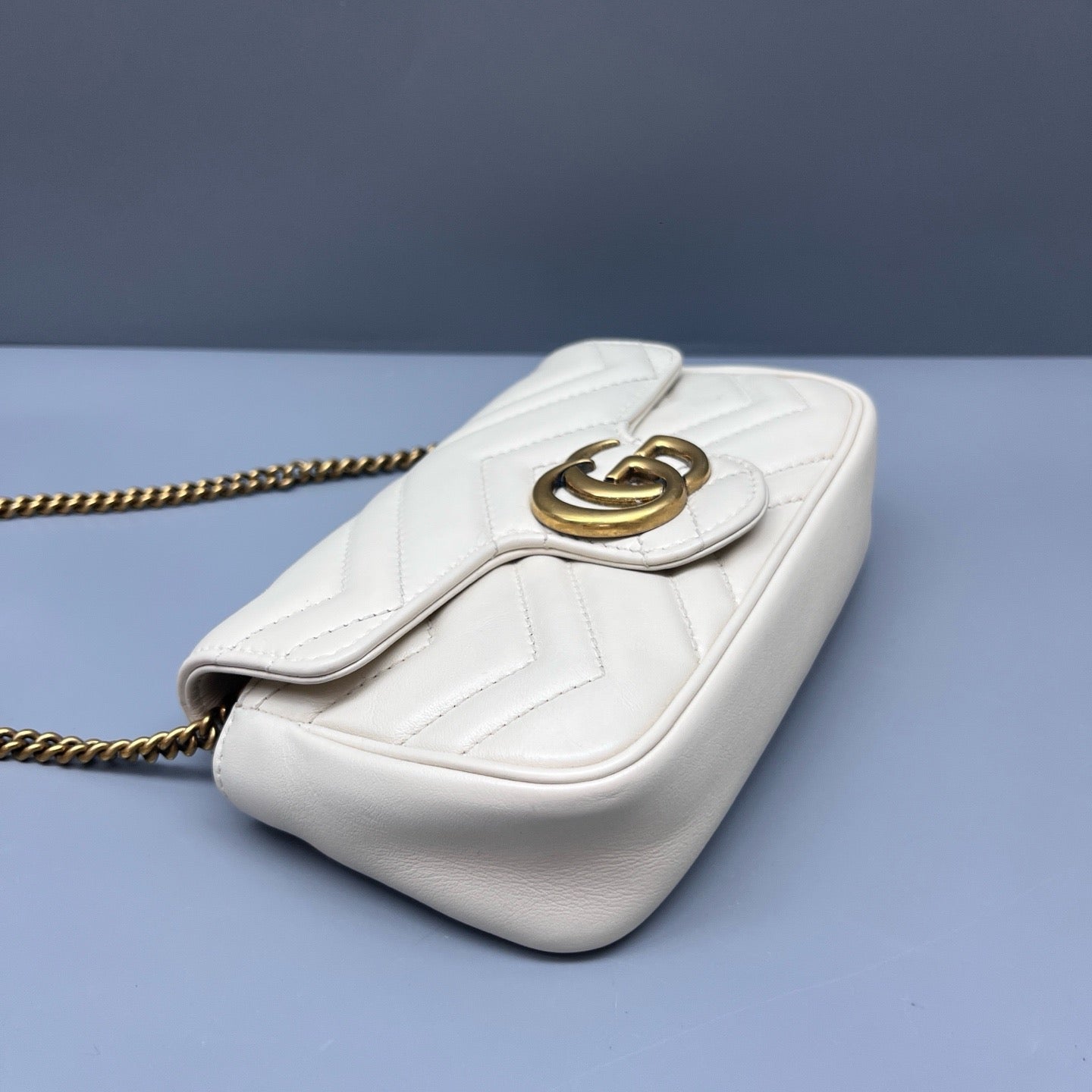 Gucci - GG Marmont Mini Chain Bag - Leather - White - (mini)