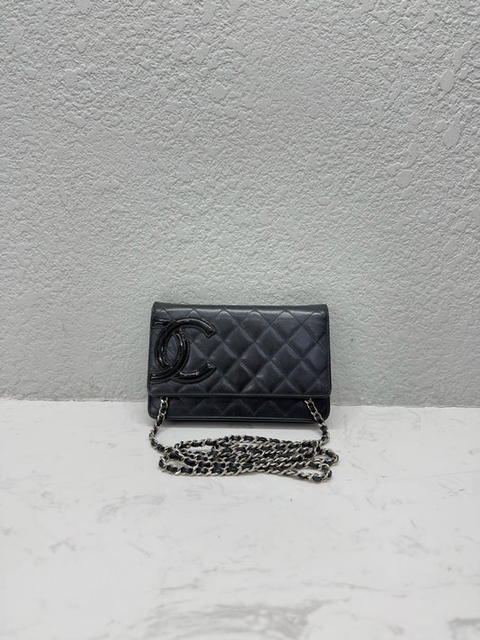 Chanel - Cambon WOC (Wallet on Chain) - Lambskin leather and Patent leather - Black with Silver-Tone Hardware - (mini)