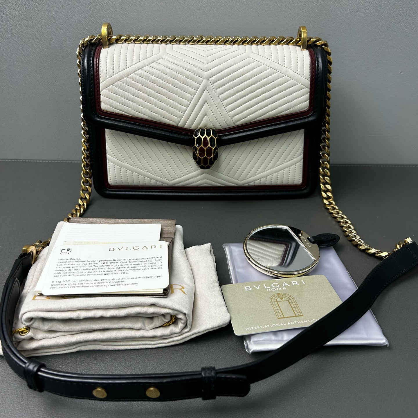 Bvlgari - Serpenti Forever Accordion Bag - Leather - White with Black and Dark Red accents - (small)