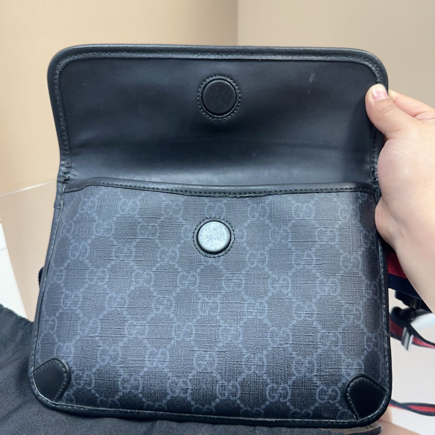 Gucci - GG Supreme Belt Bag - Coated canvas with leather trim - Black - (Small)