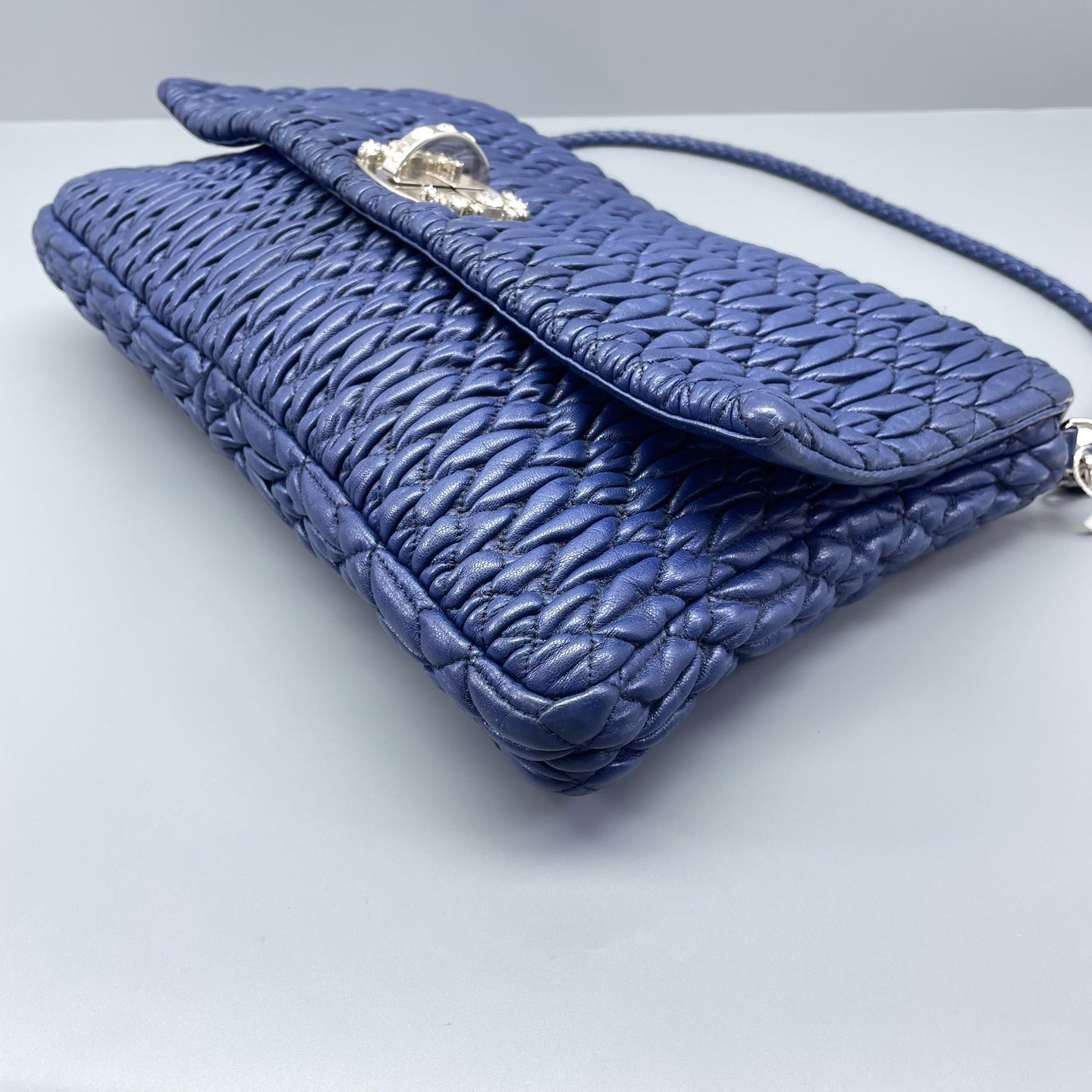Miu Miu - Matelassé Diamond Chain Flap Bag - Leather - Blue - (medium)