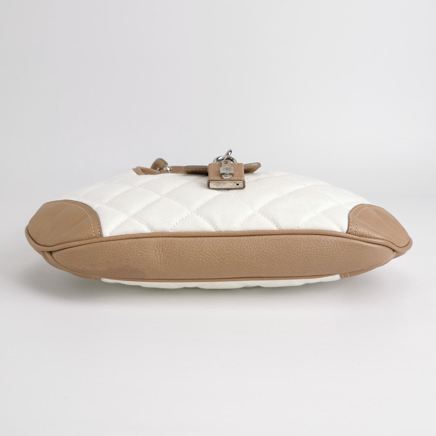Burberry - Quilted Canvas and Leather Shoulder Bag - Canvas with pebbled leather trim - Beige and White - (Medium)