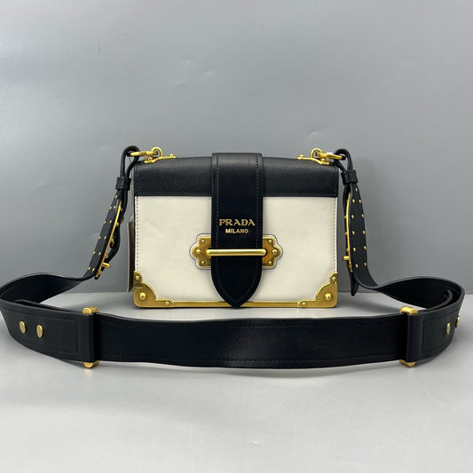 Prada - Cahier - Smooth leather with Saffiano leather accents - White with Black accents - (Small)