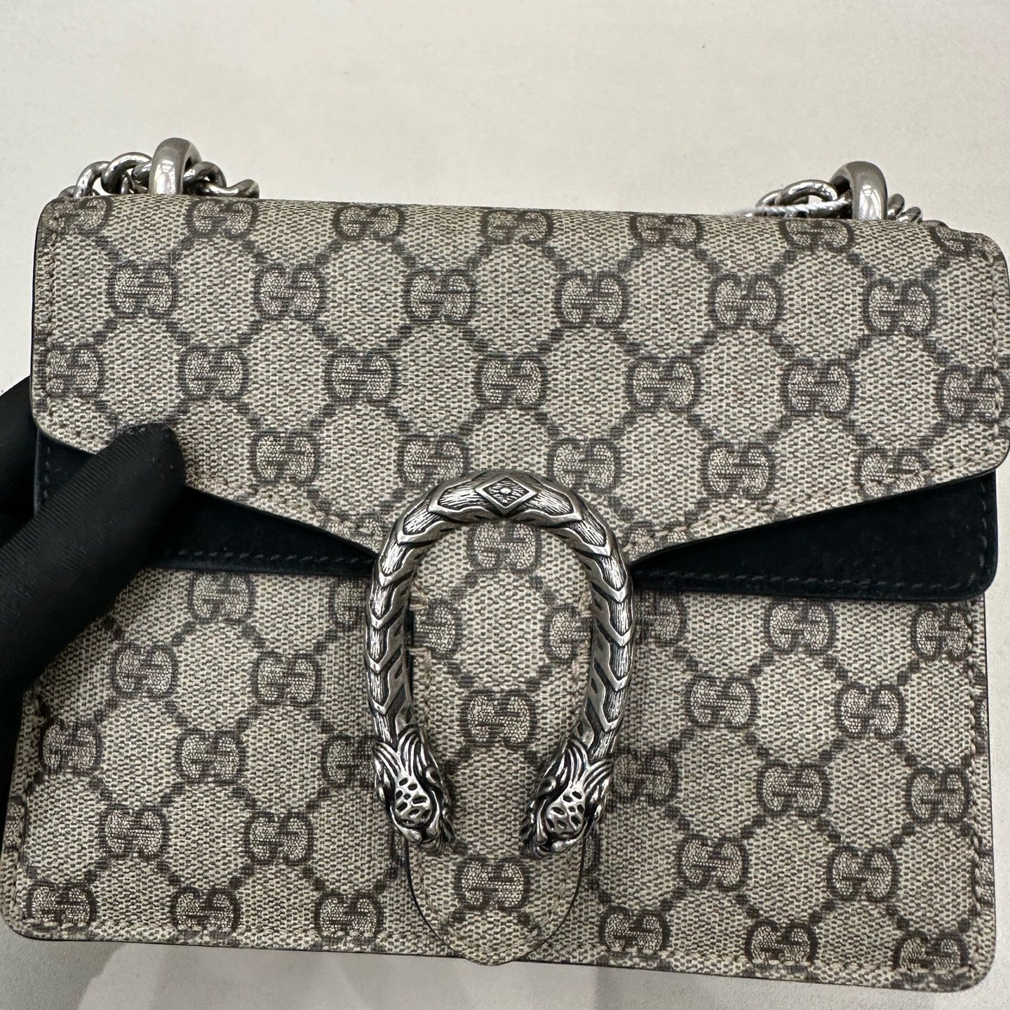 Gucci - Dionysus Mini Bag - GG Supreme coated canvas with black leather trim and black suede lining - Beige - (Small)