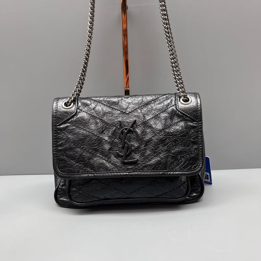 Saint Laurent - Niki Small Messenger Bag - Crinkled calfskin leather - Black - (Small)
