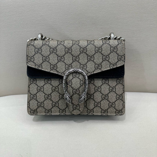 Gucci - Dionysus Mini Bag - GG Supreme coated canvas with black leather trim and black suede lining - Beige - (Small)