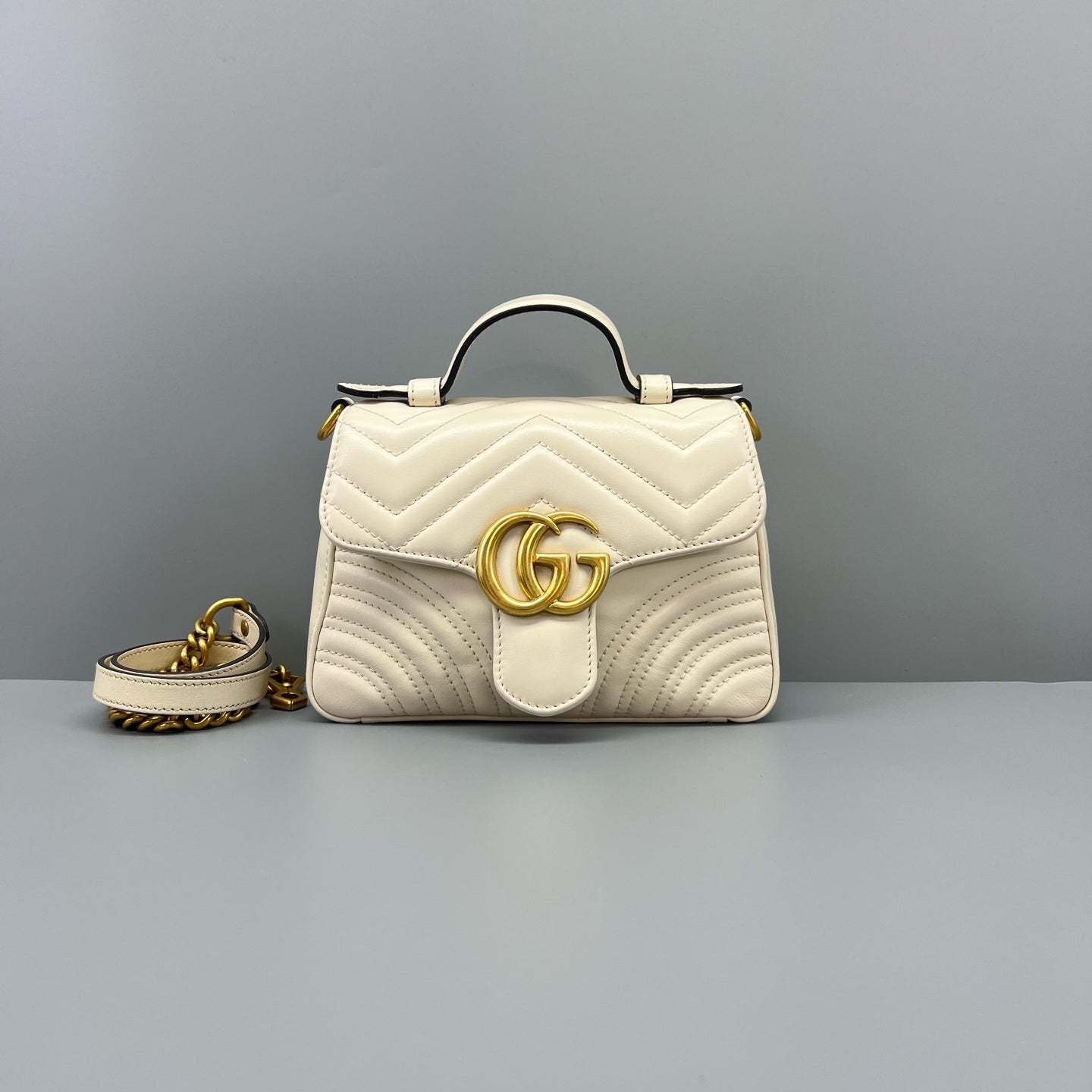 Gucci - GG Marmont Mini Top Handle Bag - Leather - White - (mini)