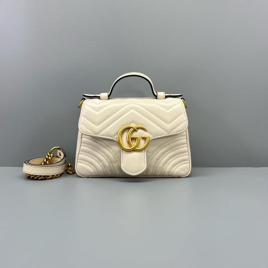 Gucci - GG Marmont Mini Top Handle Bag - Leather - White - (mini)