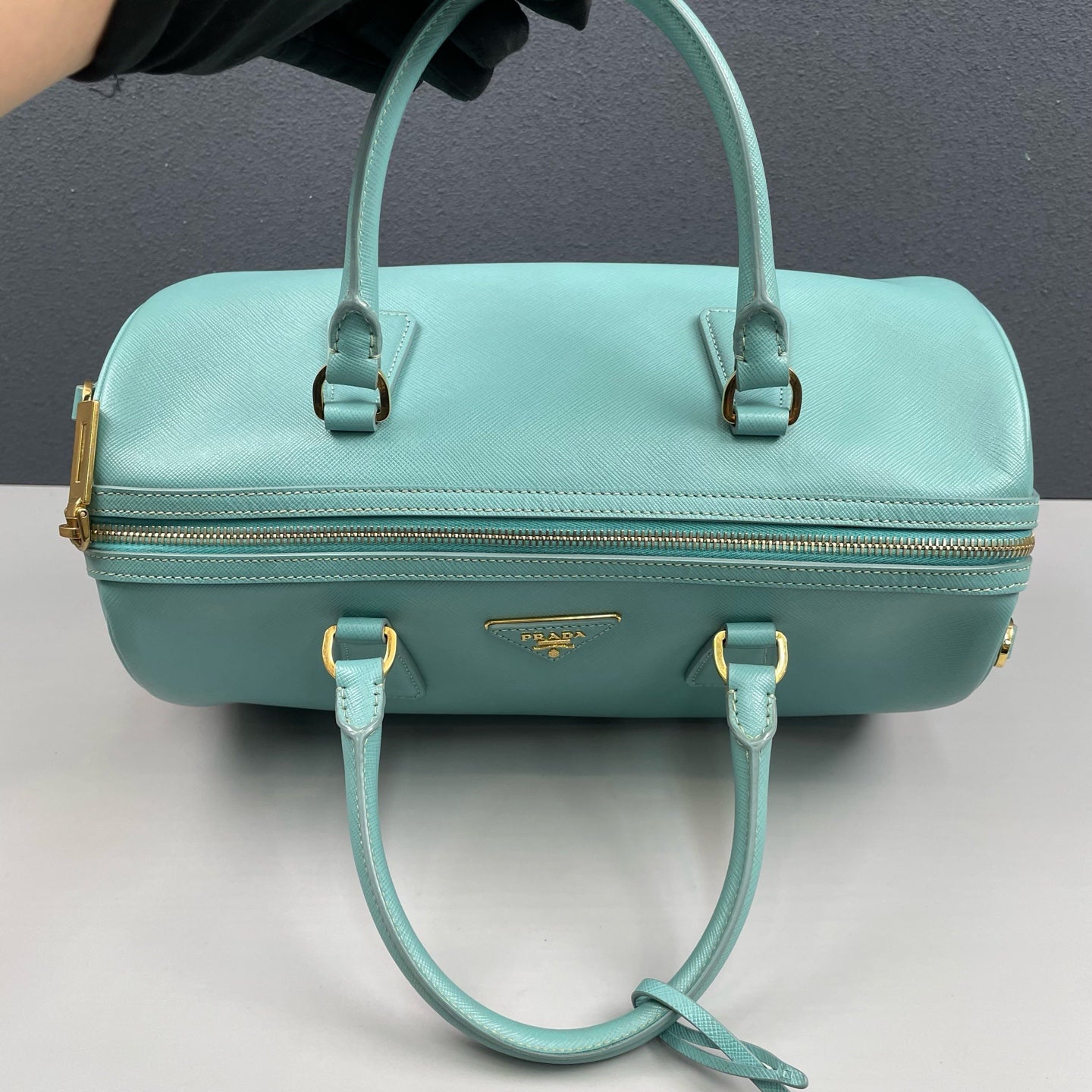 Prada - Saffiano Lux Boston Bag - Saffiano leather - Aqua Blue - (medium)