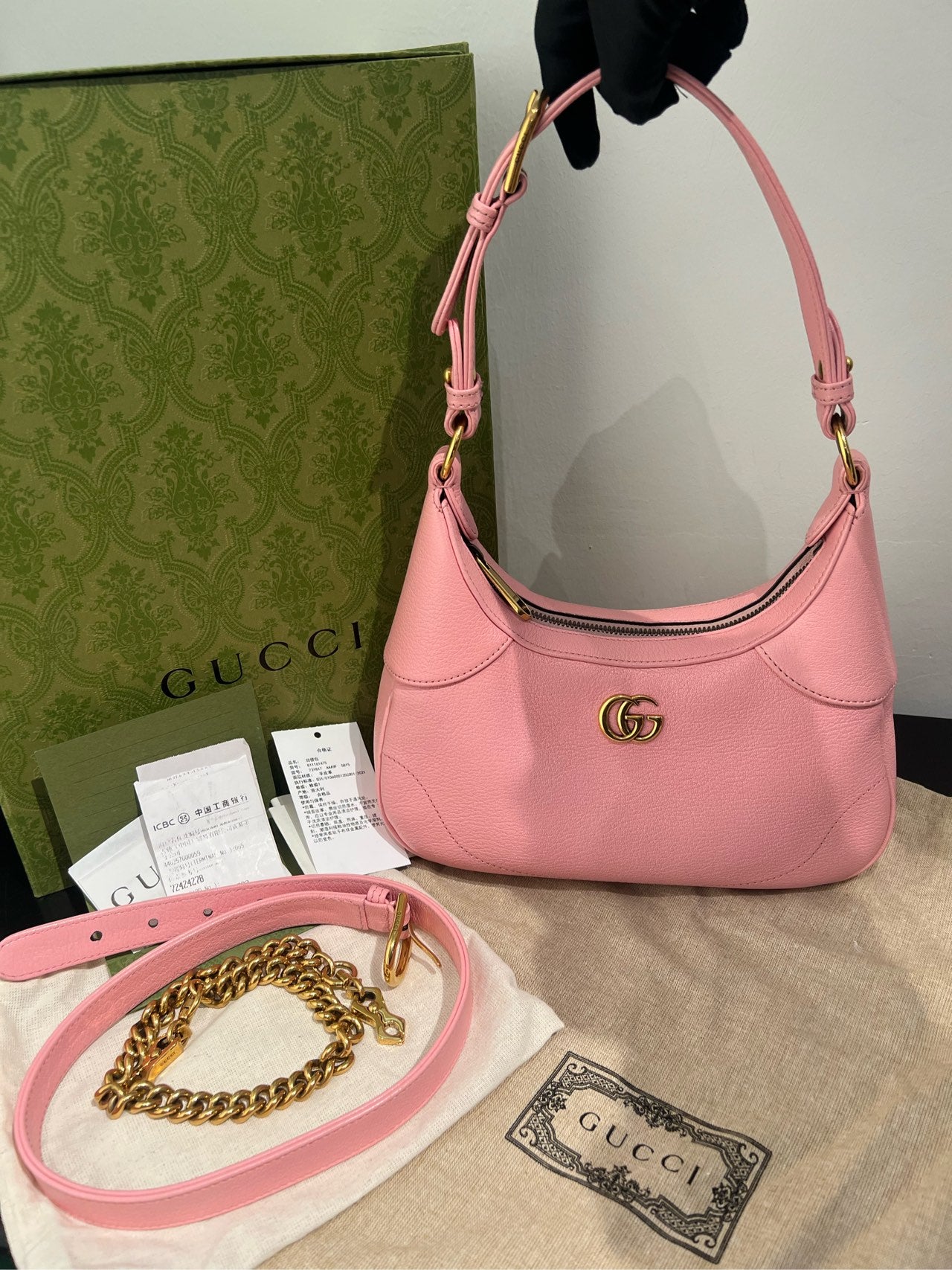 Gucci - Aphrodite Small Hobo Bag with Double G - Grained leather - Pink - (small)