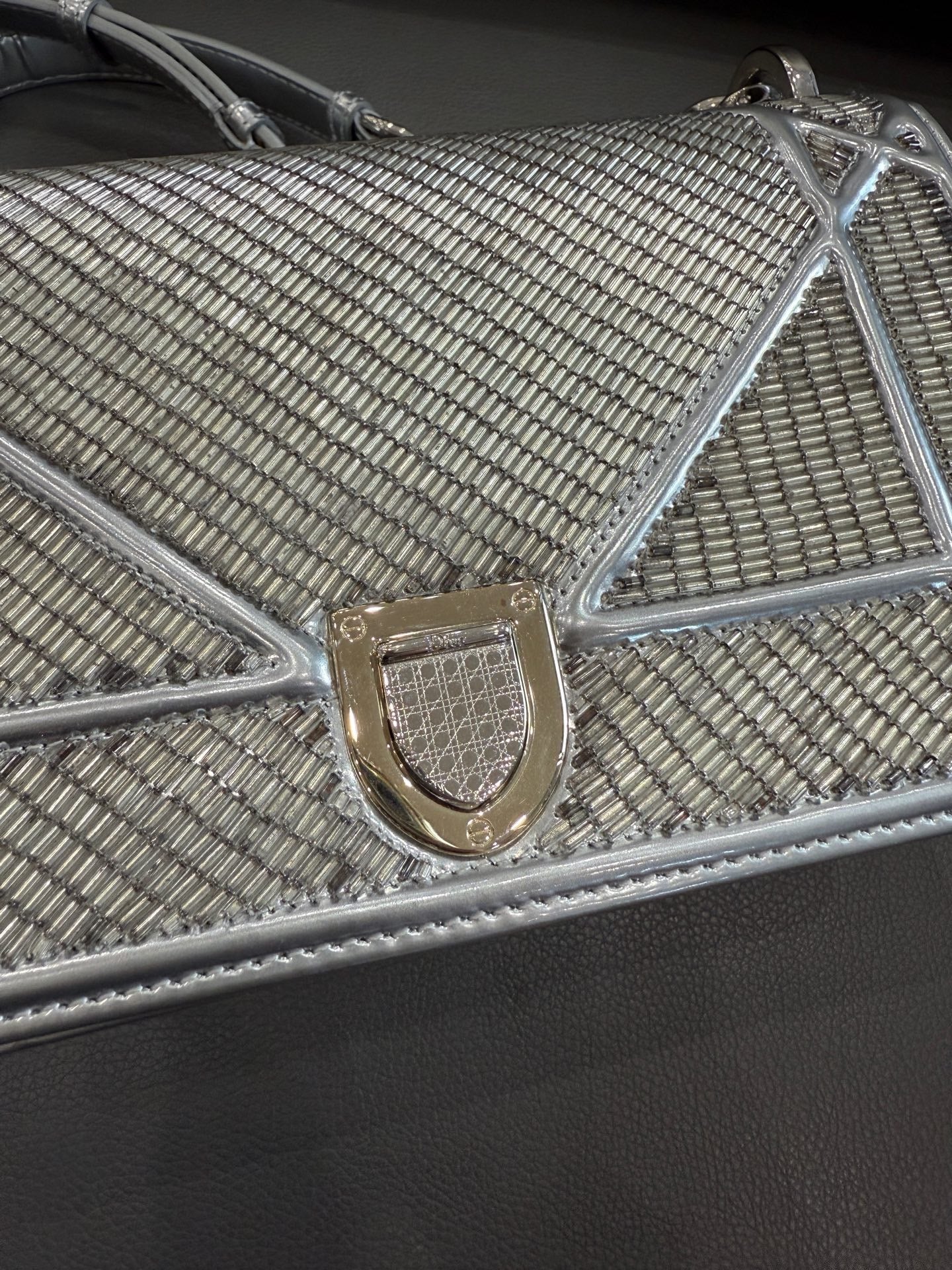 Dior - Diorama Silver Beaded Limited Edition Shield Bag - Metallic leather and micro-beads - Silver - (mini)