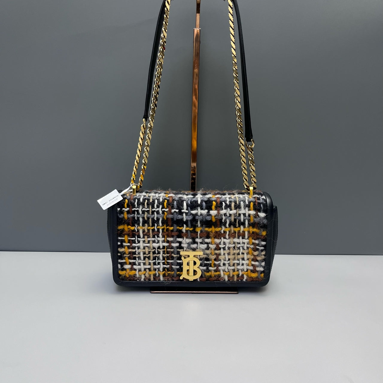 Burberry - Small Lola Bag - Black cowhide leather and multicolour wool tweed - Black - (Small)
