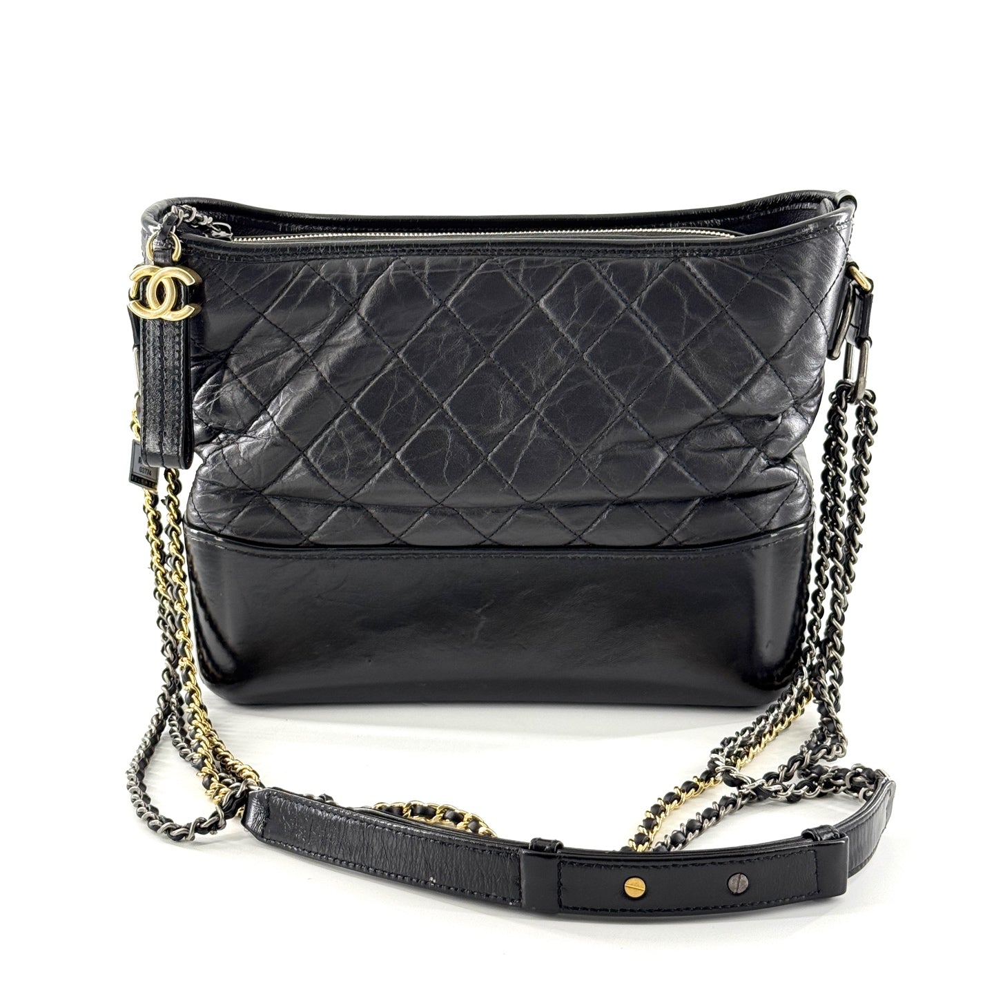 Chanel - Gabrielle Hobo Bag - Aged calfskin leather and smooth calfskin leather - Black - (Medium)