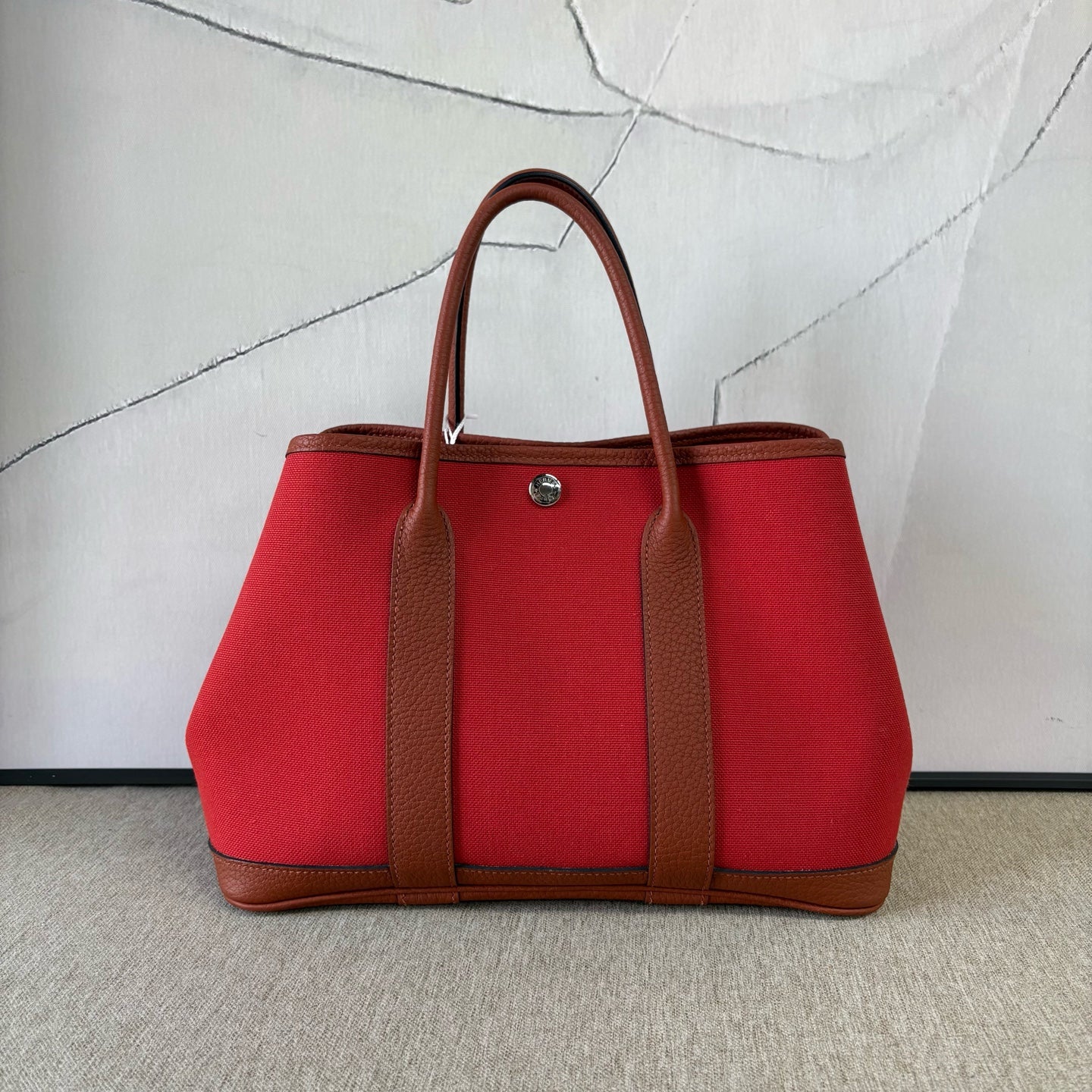 Hermes - Garden Party 30 - Canvas with Leather trim - Brick Red and Chestnut Brown - (Medium)