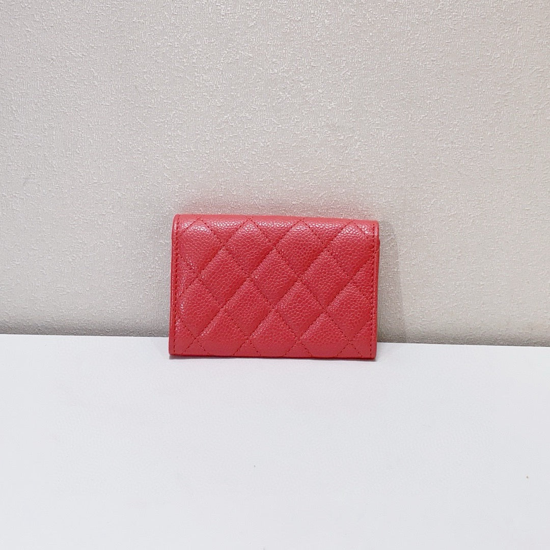 Chanel - Classic Quilted Card Holder & Coin Purse - Grained Calfskin Leather - Pink - (mini)