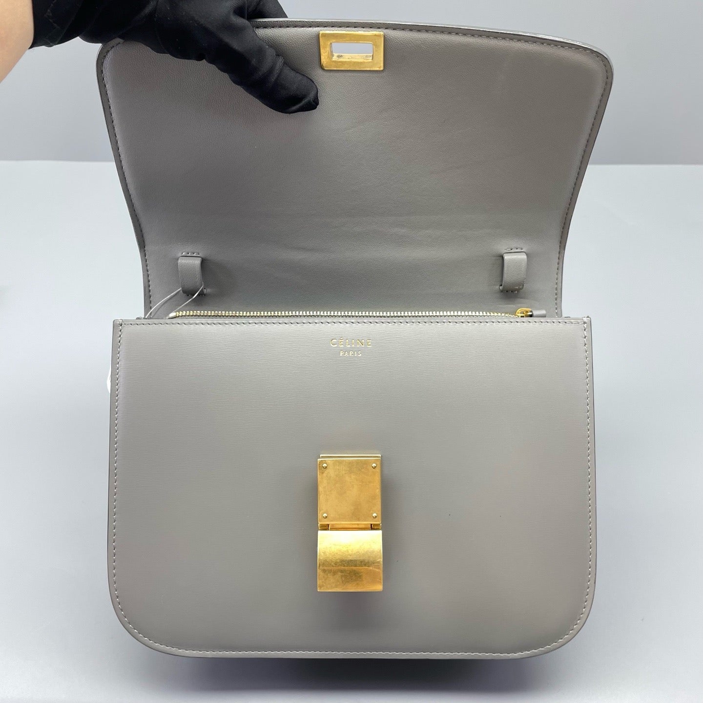 Celine - Classic Box Bag - Smooth calfskin leather - Grey - (medium)