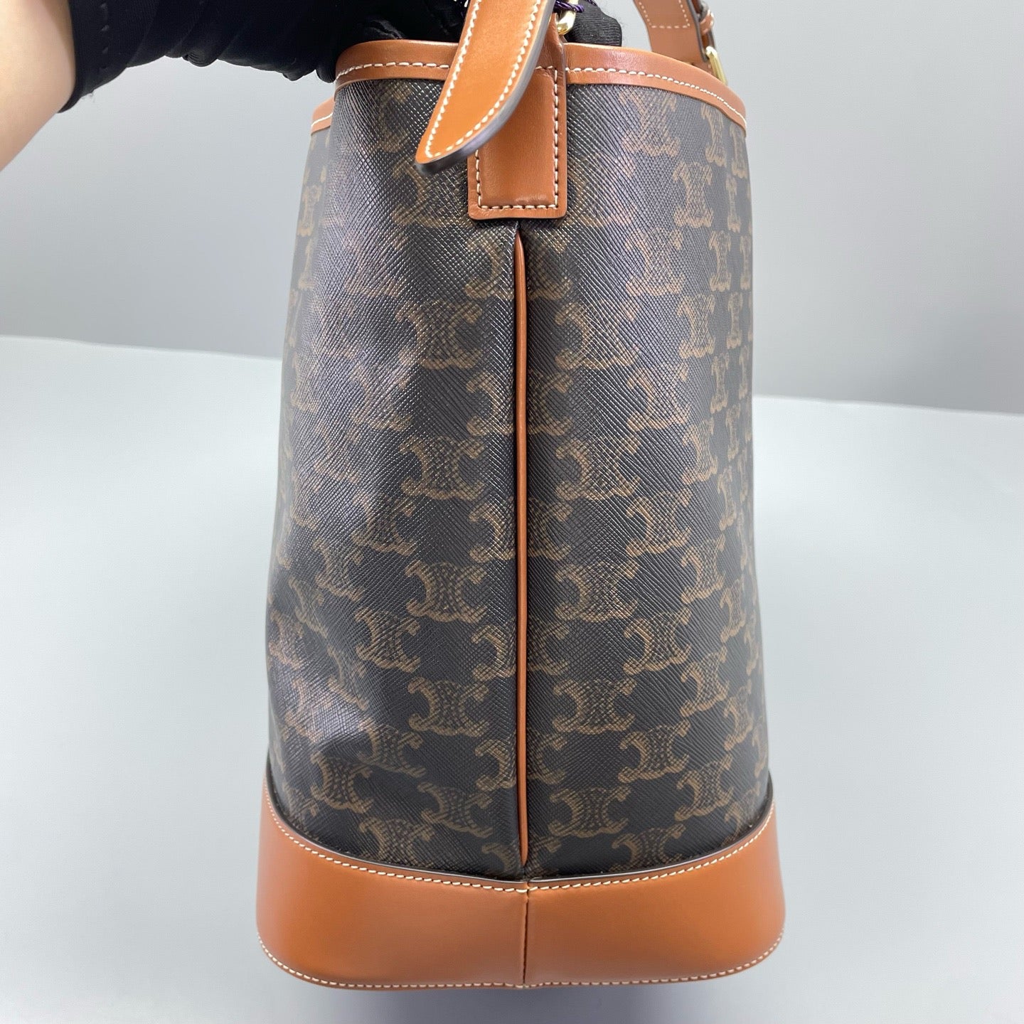 Celine - Triomphe Canvas Medium Bucket Bag - Triomphe coated canvas with calfskin leather trim - Brown - (Medium)