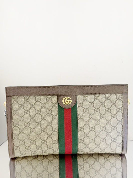Gucci - Ophidia Large Clutch Bag - GG Supreme canvas with leather trim - Beige - (large)